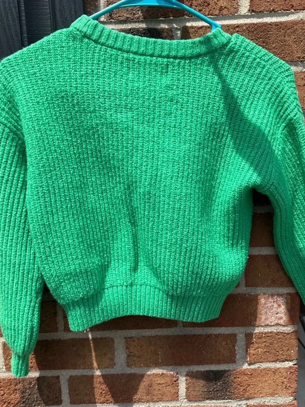 Old Navy Green Knit Sweater with Red, White & Pink LOVE Intarsia